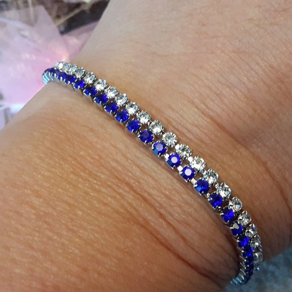 Adjustable Bracelet with Clear & Blue Cubic Zircon Strands - Picture 2 of 8